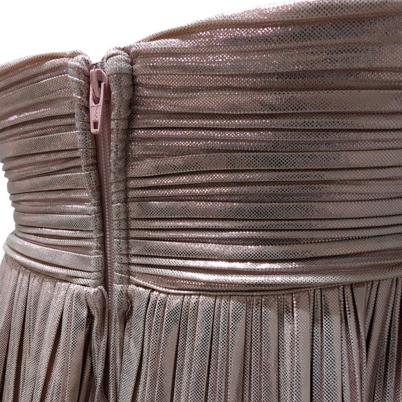 Seni & Cade Juniors' Rose Gold Metallic Pleated Knot Front Babydoll Prom Dress - Picture 13 of 16